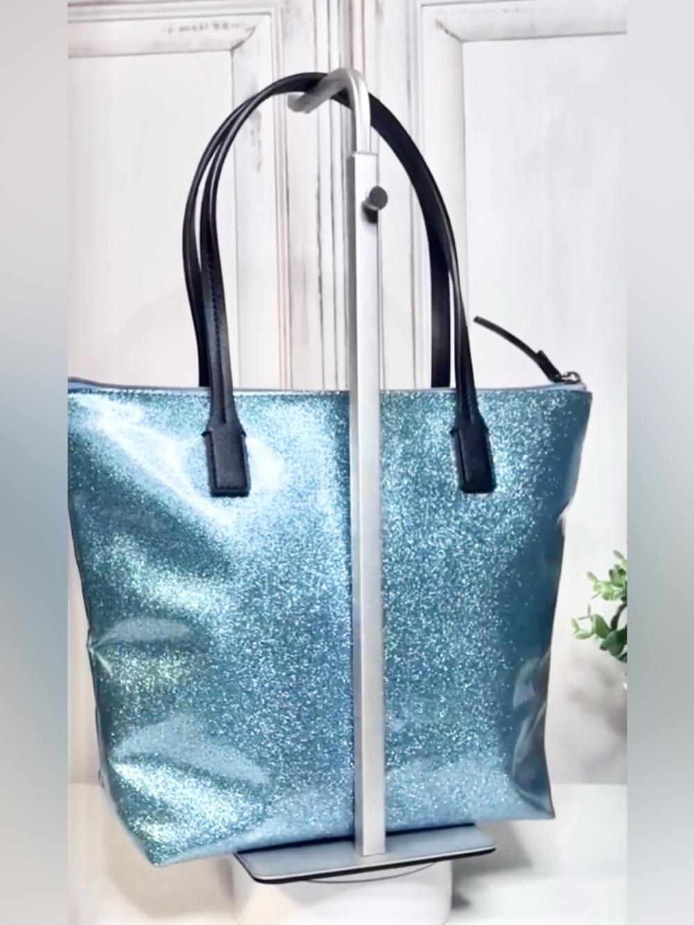 Kate Spade Jerelyn Tote Lakesedge Blue Glitter Bow Bag NWOT - Picture 3 of 8